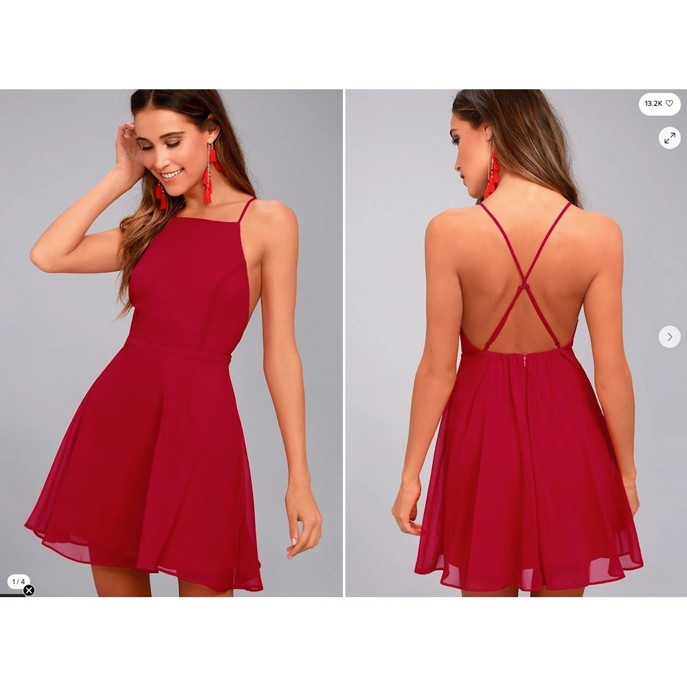 Lulus Letter of Love Red Backless Skater Dress Small NWT